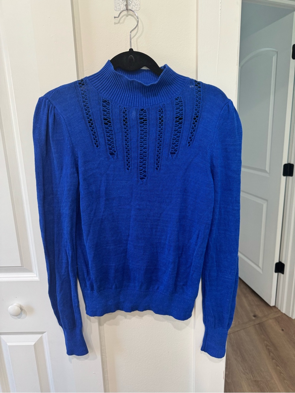 Free People Cobalt Blue Ladder-Detail Mock Neck Sweater